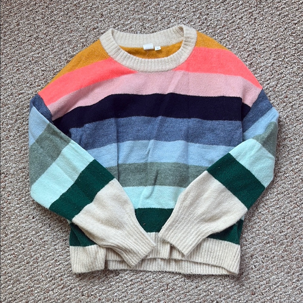 GAP Yellow and Pink Crew Neck Sweater with Stripes